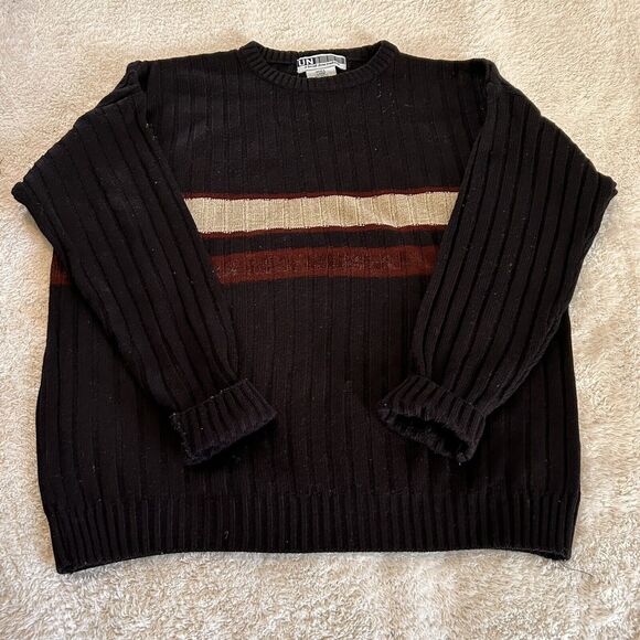 Vintage Untied Sweater Large Striped Ribbed Crew Neck Navy Blue Burgundy Y2K - Picture 9 of 9